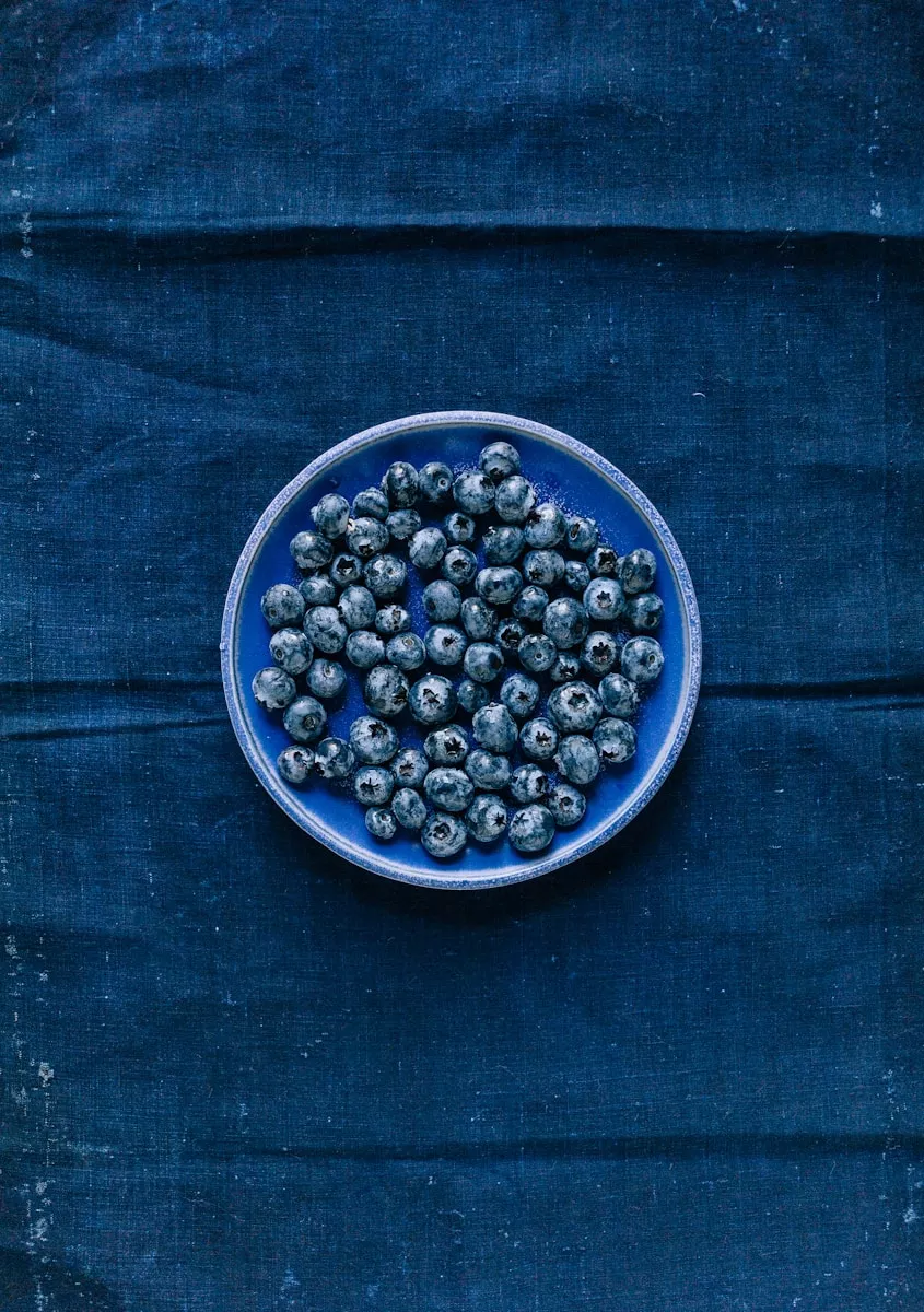 blue berries on blue round plate